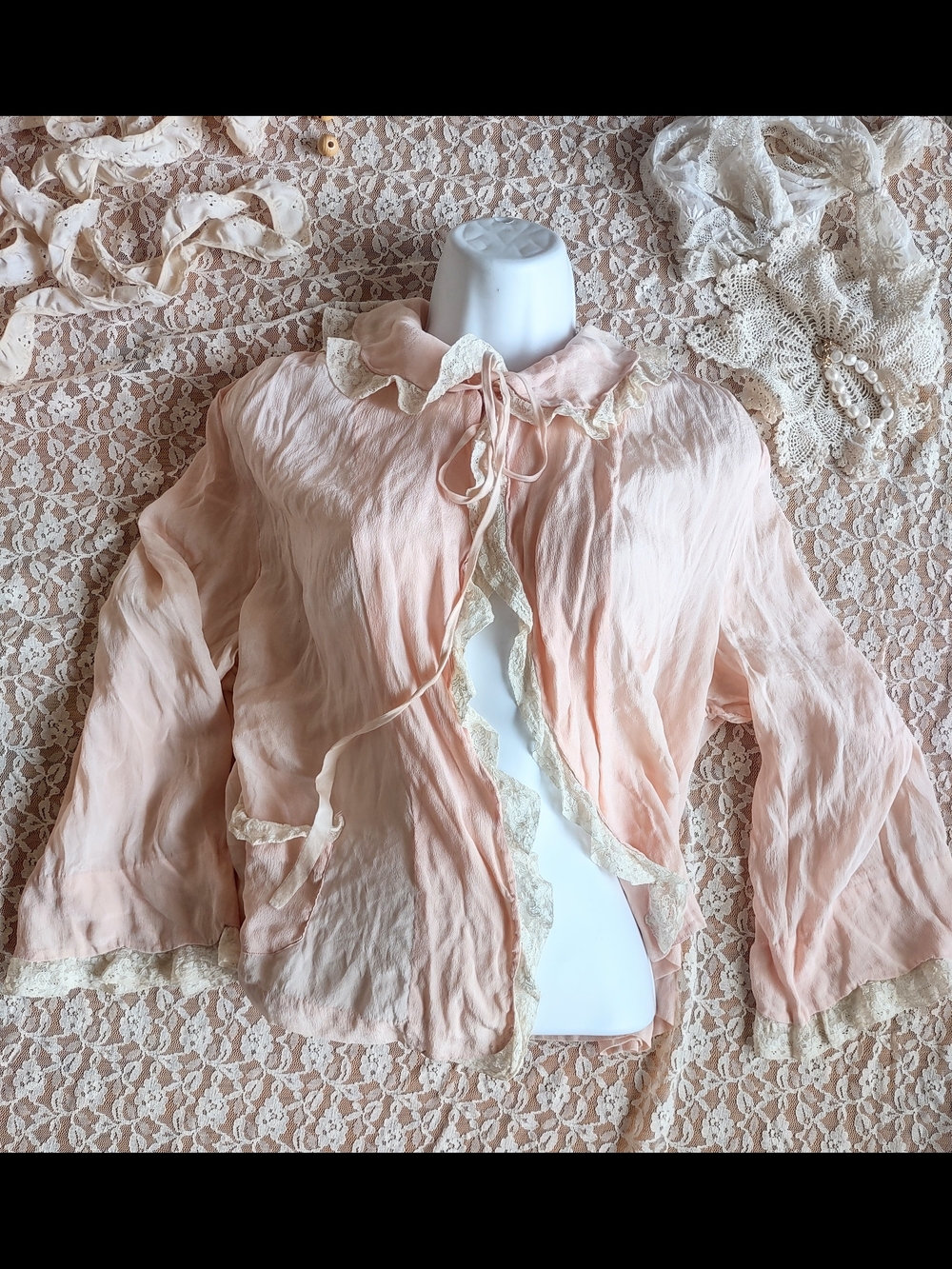 AS-IS 1930's, Handmade, Peachy, Silk Bed Jacket